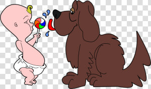 Dog Licking Babys Lollipop Clip Arts   Dog And Baby Cartoon  HD Png Download