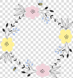  frame  flower  flowers  bee  watercolor  ftestickers   Bee And Flower Wreath  HD Png Download