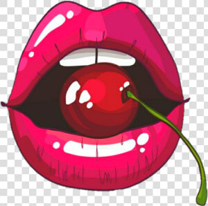  boca  baton  bocaaberta  cereja  frutal  fruit  labios   Rolling Stones Mouth With Cherry  HD Png Download