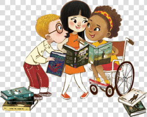 Illustration Of Diverse Children Sharing Books And  HD Png Download