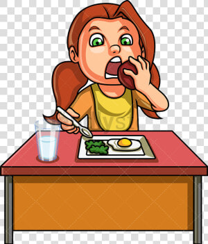 Eating Little Girl Healthy Breakfast Vector Cartoon   Cartoon Girl Eating Breakfast  HD Png Download