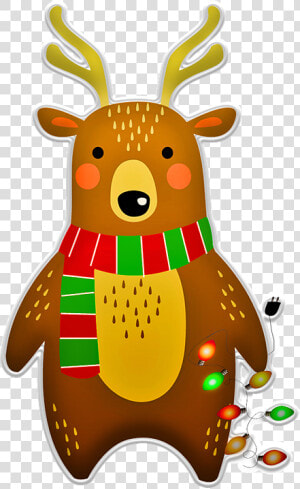 Christmas Bear  Deer  Lights  Christmas  Holiday   Cartoon  HD Png Download