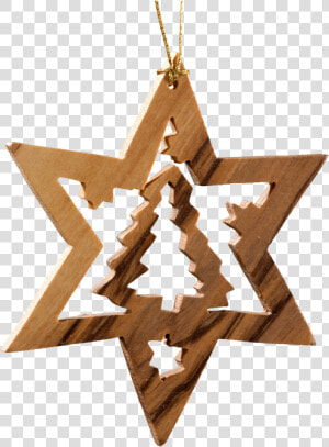 Star With Christmas Tree  Olive Wood   Pingente Estrela De Davi  HD Png Download