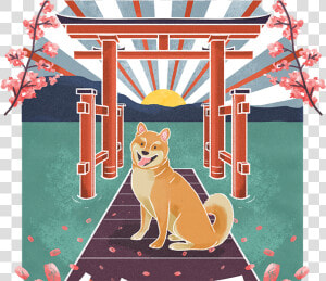 Hakone Torii Gate Lake Ashi Blues Illustration Design   Shiba Inu  HD Png Download