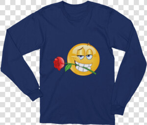 Unisex Emoji With Rose Between Teeth Long Sleeve T shirt   Long sleeved T shirt  HD Png Download