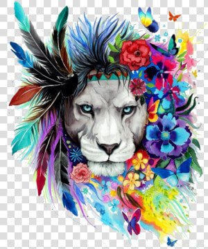  lion  art  png  decorate  rainbow  sticker  clipart   Feathers And Flowers Tattoo  Transparent Png