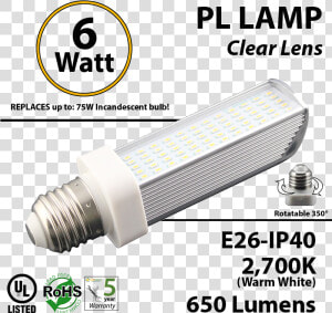 6w Pl Led Bulb Lamp 2700k E26 Ul   Fluorescent Lamp  HD Png Download