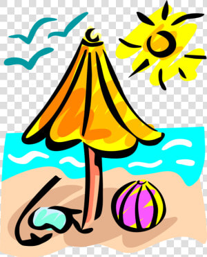 Vector Illustration Of Beach With Umbrella  Beach Ball   Summer Break  HD Png Download