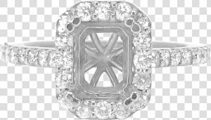 14k White Gold Emerald Cut Halo Diamond Engagement   Pre engagement Ring  HD Png Download