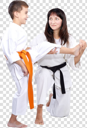 Instructor Teaching Boy How To Kick   Karate  HD Png Download