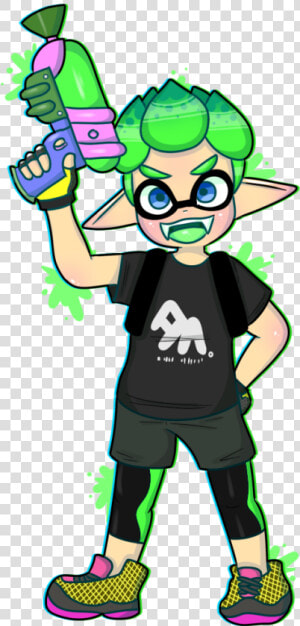 Cartoon green fictional Character clip   Draw Inkling Boy Splatoon 2  HD Png Download