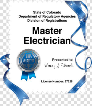 Master Electrician Certificate   Certificate Of Electrician  HD Png Download