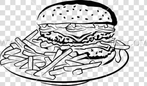 Burger Fries Production Ready   Black And White Clip Art Burger  HD Png Download