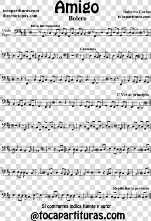 Sheet Music Cello And Bassoon Amigo Partitura De Chelo   Partituras De Roberto Carlos  HD Png Download