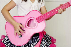 Girl Playing Schoenhut Acoustic Guitar Pink   Pink Guitar  HD Png Download