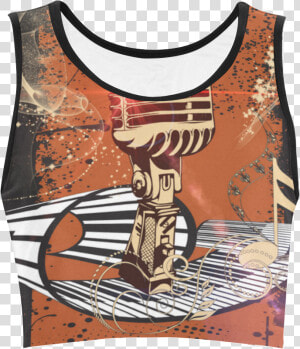 Music  Golden Microphone And Piano Women S Crop Top   Active Tank  HD Png Download