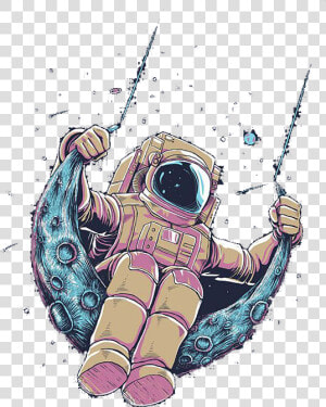 T shirt Visual Astronaut Arts Drawing Hq Image Free   Astronaut Swinging On Moon  HD Png Download