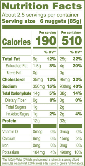 Applegate Chicken Nuggets Nutrition Facts Close Up   Applegate Chicken Nuggets Nutrition  HD Png Download