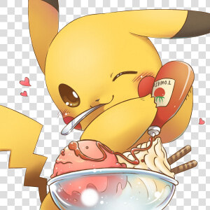 Anime  Cute  Icecream   Pikachu Ketchup Fan Art  HD Png Download