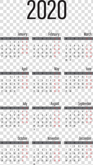 2020 Calendar Large Transparent Image   2020 Year Calendar Printable  HD Png Download