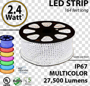 4 Watt P feet Led Strip Ropelight 164 Ft Multicolor   Watt Per Foot In Led Tape  HD Png Download