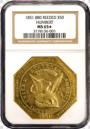 1851 Humbert 50 Ms65 Plus   50 Dollar Gold Coin  HD Png Download