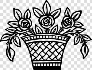 Basket Of Flowers 3 Clip Arts   Flowers With Basket Drawing  HD Png Download