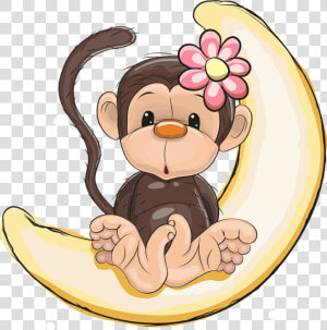 Monkey And Moon Clipart   Cute Cartoon Monkey  HD Png Download