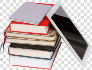 E book Next To Pile Of Books Clip Arts   Book And Tablet  HD Png Download