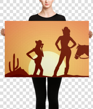 Cowgirl Silhouette Canvas   Watercolor Calvin And Hobbes  HD Png Download