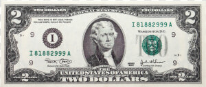 Two Dollar Bill Png Transparent Image   2 Dollar Bill Transparent  Png Download