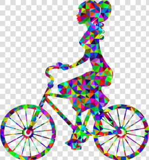 Low Poly Prismatic Girl On Bike Clip Arts   Black Girl Riding A Bike  HD Png Download