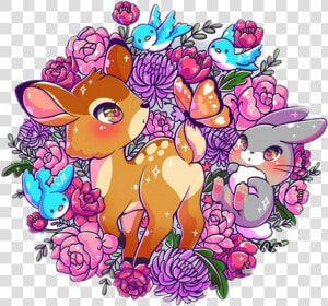  disney  bambi  thumper  flowers  chibi  freetoedit  HD Png Download