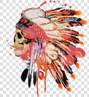  skull  indian  feathers  colourful  HD Png Download