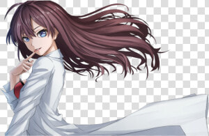 Anime Girl With Brown Hair And Blue Eyes  HD Png Download