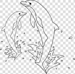 Jumping Dolphins Outline   Jumping Dolphin Clipart Black And White  HD Png Download