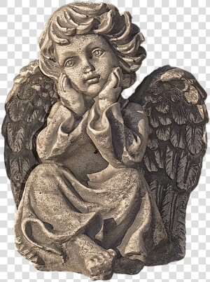 Figure  Angel  Wing  Cherub  Sitting  Kids  Ceramic   Carving  HD Png Download