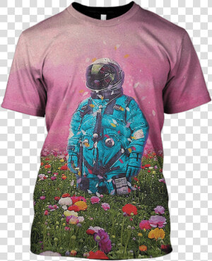 Gearhuman 3d Astronaut In Flower Field Custom T shirt   Flower Field Art  HD Png Download