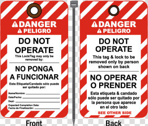 Bilingual Danger Do Not Operate Tag   Lock Out Tag Out Tag  HD Png Download