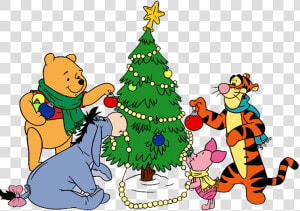 Decorating For Christmas Clipart Picture Free Stock   Pooh And Friends Christmas  HD Png Download