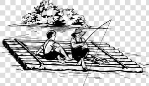 Fishing From A Raft   Raft Black And White  HD Png Download