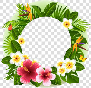 Tropical Summer Frame Pictureframe Circleframe Flamingo   Tropical Flower Border Png  Transparent Png