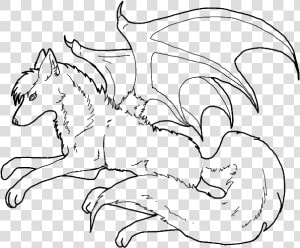 Anime Wolf Coloring Pages To Print Wolves With Wings   Line Art  HD Png Download