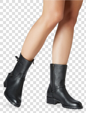 Black Grained Leather   Knee high Boot  HD Png Download