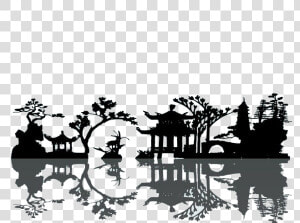 China Silhouette Landscape Painting   Chinese Silhouette Vector  HD Png Download