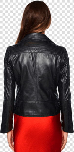 Liana Leather Biker Jacket In Colour Caviar   Leather Jacket  HD Png Download