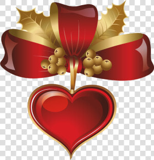  red  christmas  hearts  heart  love  mistel  bow   Love Christmas Heart Clipart  HD Png Download