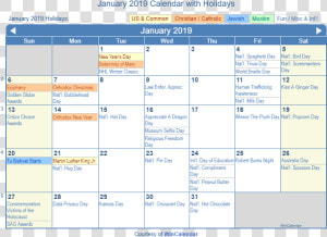 January 2019 Printable Calendar With Us Holidays   Holiday October 2019 Calendar  HD Png Download