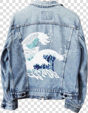  denimjacket  denim  jacket  wave  art  water  jeanjacket   Diy Painted Jean Jacket  HD Png Download