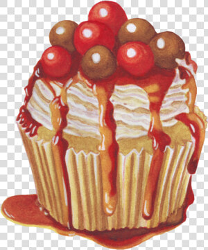 Cupcake With Caramel And Cherry Sauce   Cupcake  HD Png Download